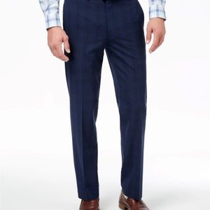 RYAN SEACREST DISTINCTION Mens Blue Stretch, Windowpane Plaid Pants